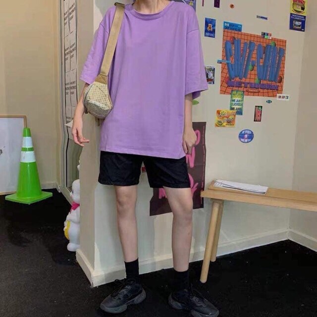 Áo thun Nam Nữ cổ tròn tay lỡ Unisex MÀU TÍM THAN