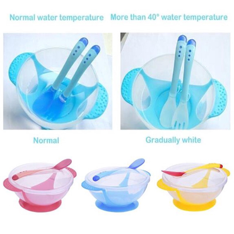 1 Set Baby Tableware Tableware Suction Bowl With Temperature Sensing Spoon Baby Food Baby Dinner Food Dishes