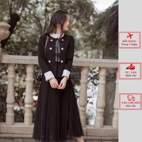 Áo khoác nữ công sở kiểu viền bèo ren nơ ngực ulzzang Hàn Quốc