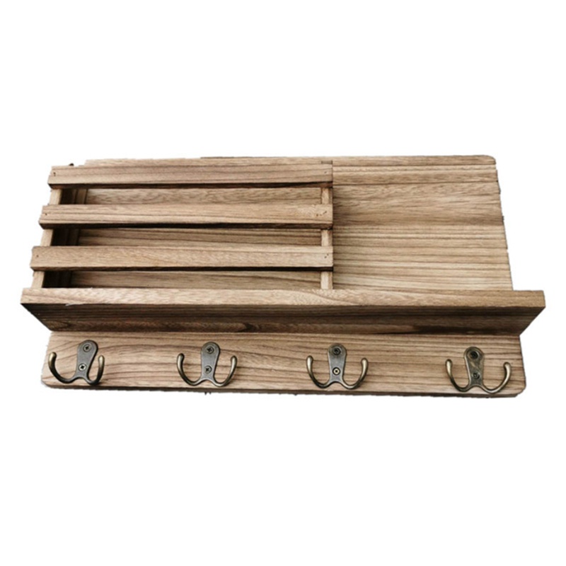 Giá Đỡ Gắn Tường Bằng Gỗ Kèm 4 Móc Treo Chìa Khóa Tiện Dụng Trang Trí Nhà Cửa