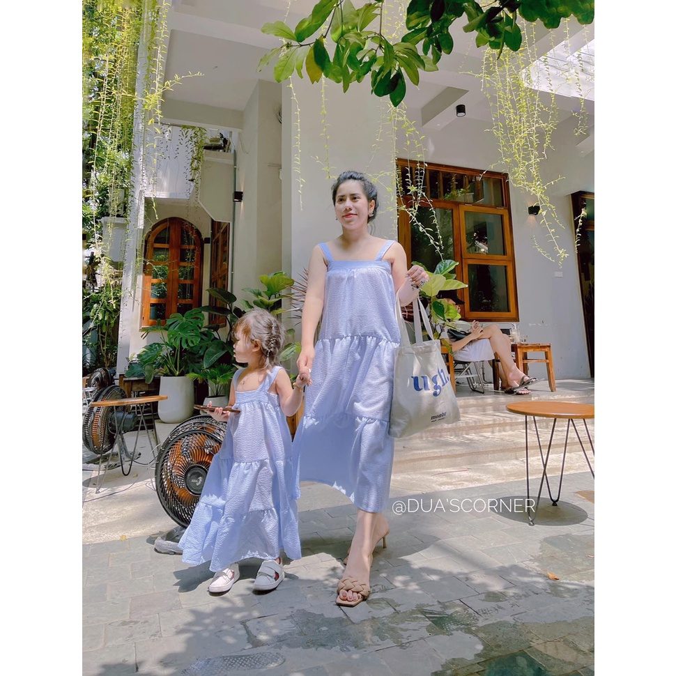 ĐẦM MAXI 2 DÂY MÀU XANH SIÊU XINH CHO MẸ VÀ BÉ - ĐẦM MẸ 13657 - BIGBABY SHOP