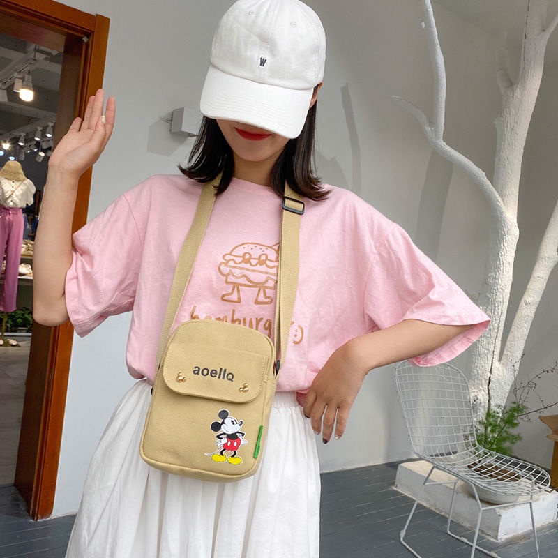 Túi Đeo Chéo canvas Họa Tiết Chuột Mickey Dễ Thương Phong Cách Harajuku 2021 Dành Cho Nữ