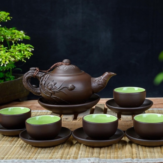 Bộ ấm chén Bát tràng, ấm trà đạo, gốm sứ thủ công, tách pha trà gốm nâu 280ml