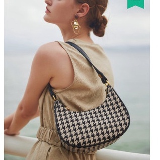 Túi xách nữ phối kẻ caro - Túi kẹp nách nữ đẹp size 23 hình mặt trăng loankeng shop có ảnh thật