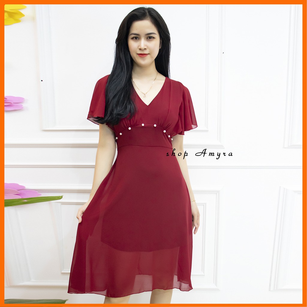 Đầm Dự Tiệc Thiết Kế Cổ Tim Phong Cách Đơn Giản Thanh Lịch Chất Vải Voan 2 Lớp Cao Cấp D9 | BigBuy360 - bigbuy360.vn