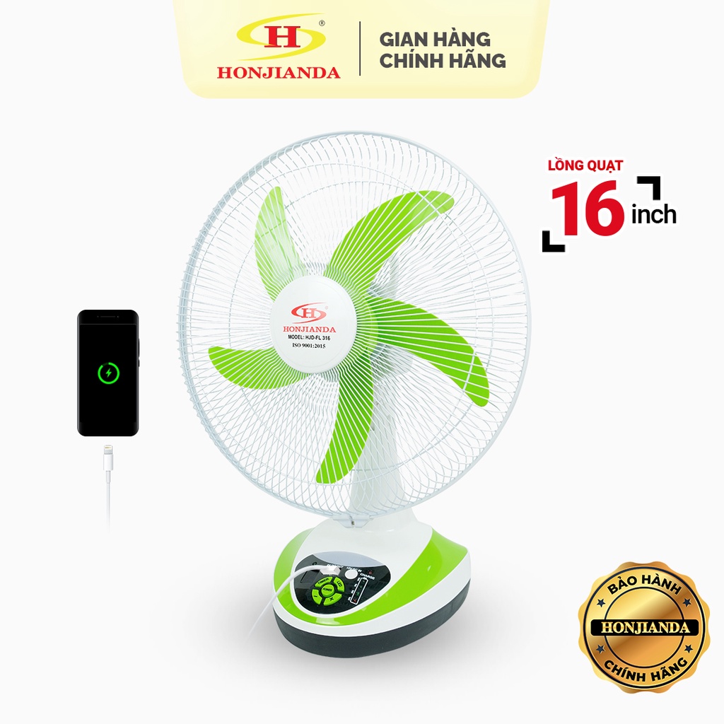 Quạt sạc tích điện để bàn AC&DC 16 inch/18 inch Honjianda FL316/FL618 - có đèn LED hỗ trợ cúp điện