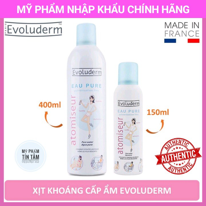 [Auth] Xịt khoáng EVOLUDERM Pháp Cấp Ẩm Làm Dịu Da (150ml và 400ml)