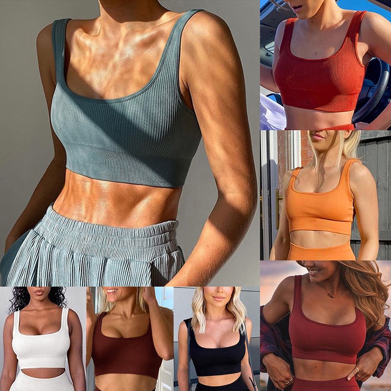 11 Màu Dệt Kim Cổ áo phẳng Áo Ngực Thể Thao Tập Gym Yoga Thiết Kế Gom Ngực Chống Sốc Dành Cho Nữ Thời Trang Bra