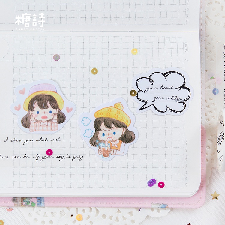 Sticker cute trang trí sổ hình cô gái MODINA set 30 miếng, hình dán sticker cute trang trí sổ nhật ký thiệp quà tặng
