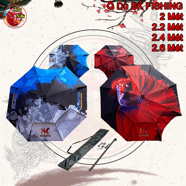Ô Dù Câu Cá 2 Tầng SK FISHING Cá KOI - Biển Xanh Cao Cấp Sang Trọng | 2M và 2.6M - Lão Ngư Fishing
