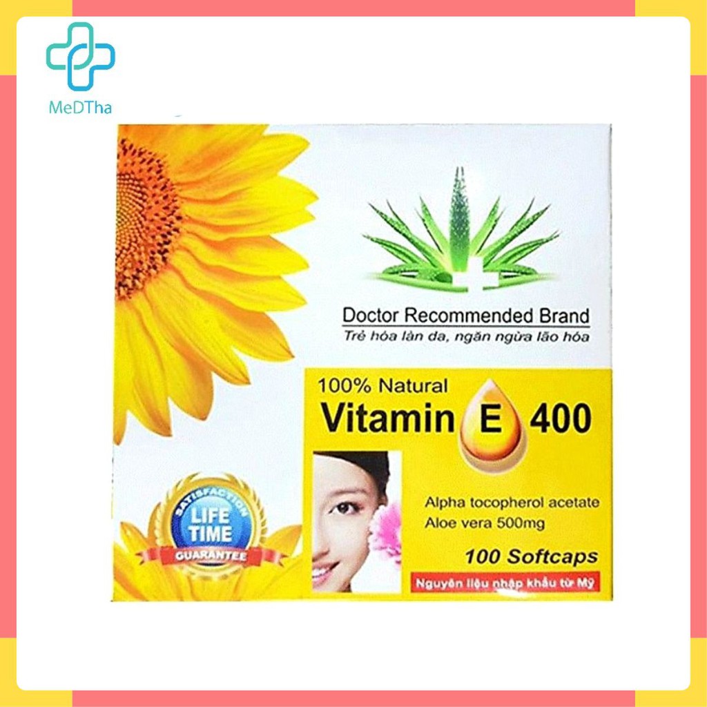 Vitamin E400 kèm Tinh chất Nha Đam - Giúp sáng và đẹp da (Hộp 100 viên) [Chính hãng]