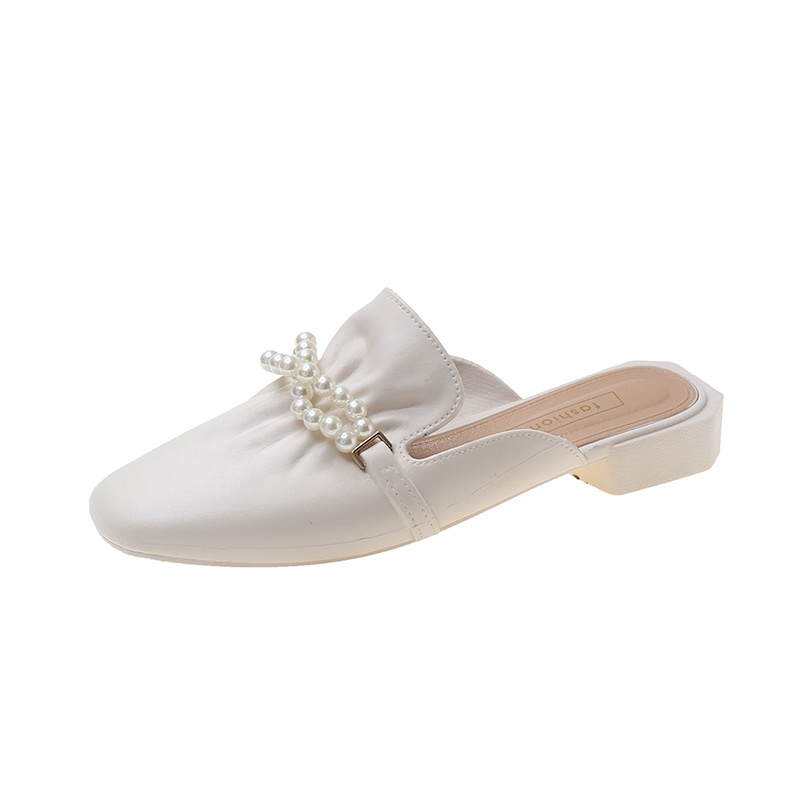 IELGY Dép bít mũi một chiều đính ngọc trai giả phong cách Hàn Quốc