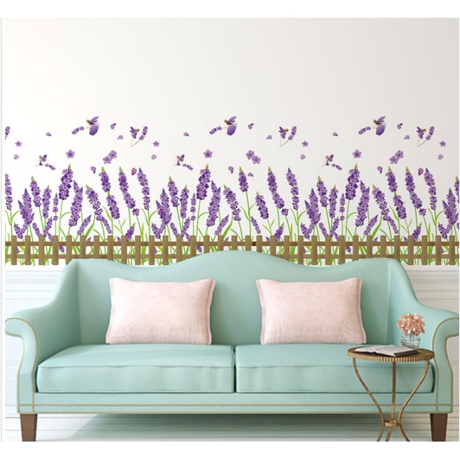 Decal trang trí hàng rào hoa Lavander Tím