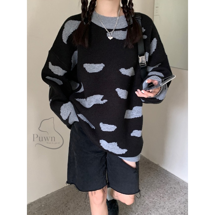 Áo len Sweater Xanh bầu trời mây trắng Puwn Shop