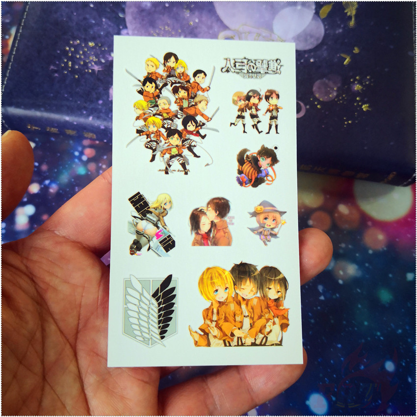 Tấm hình xăm dán tạm thời mini hình hoạt hình Attack on Titan chống thấm nước