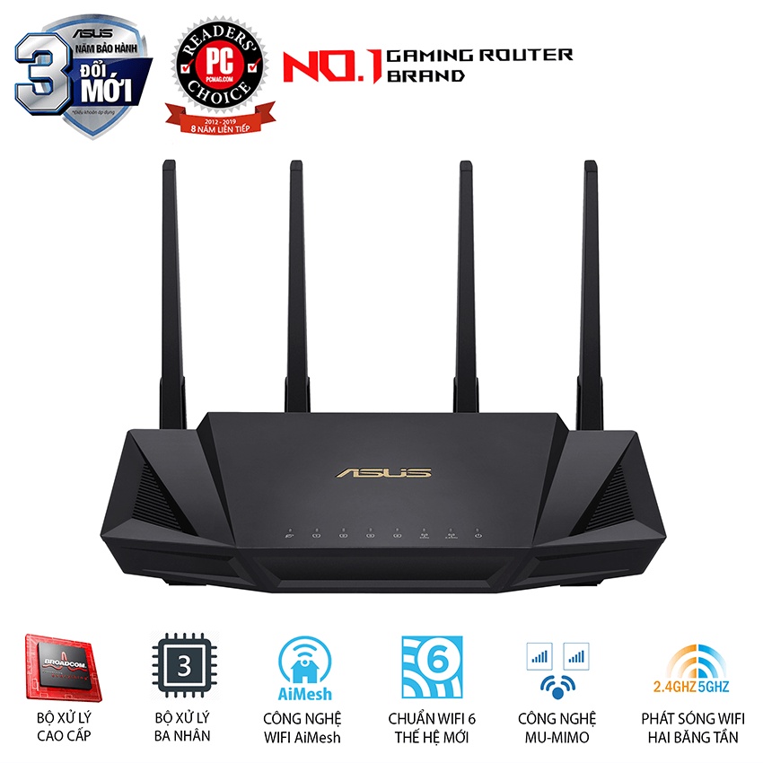 Bộ phát wifi 6 Asus RT-AX3000 công nghệ MU-MIMO OFDMA AiMesh (Chính Hãng Asus Việt Nam)