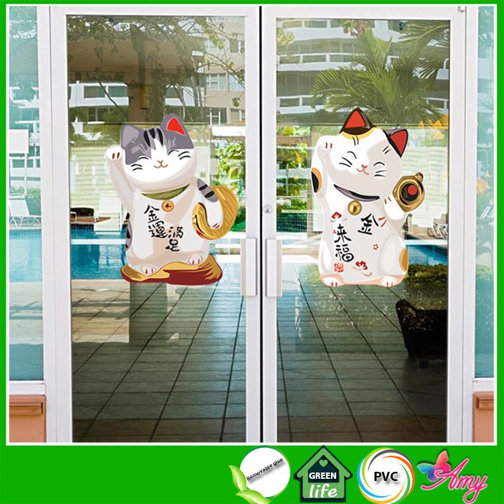 [HOT] Decal dán kính 3D chú mèo may mắn Nhật bản AmyShop