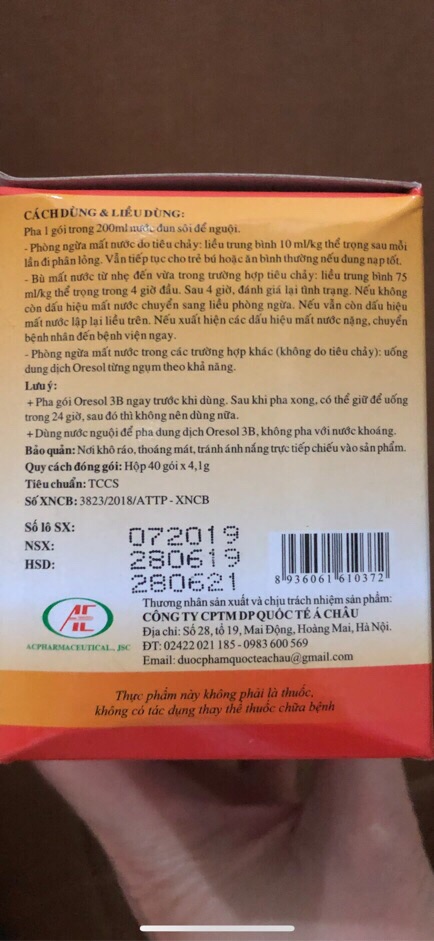 Oresol 3B bù nước và điện giải cho cơ thể (hộp 40 gói)