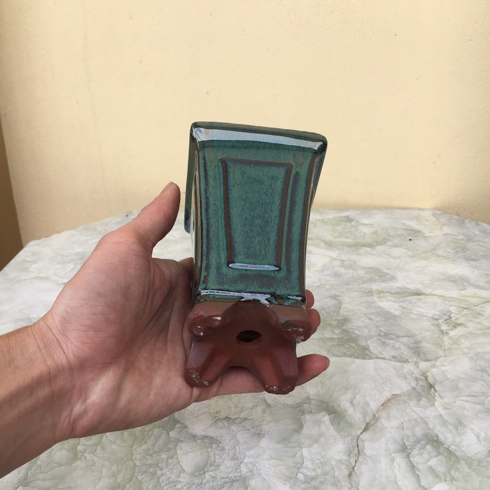 Chậu bonsai Vuông đứng loe Xanh hỏa biến gốm Bát tràng 1 size BM-160