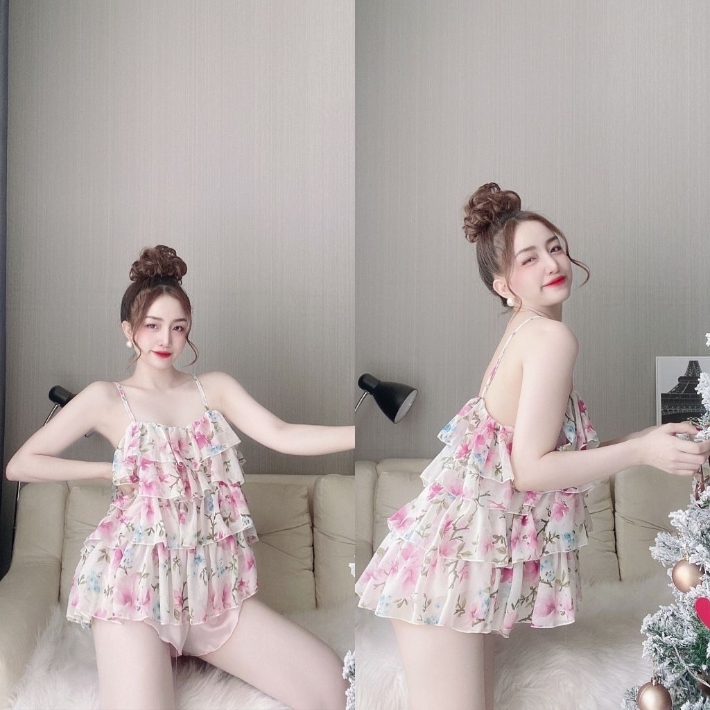 Đồ ngủ sexy BIGSIZE ❣️FREE SHIP❣️ Đồ ngủ nữ lụa Chiffon phối Satin cao cấp mềm mại xinh xắn &lt; 72kg