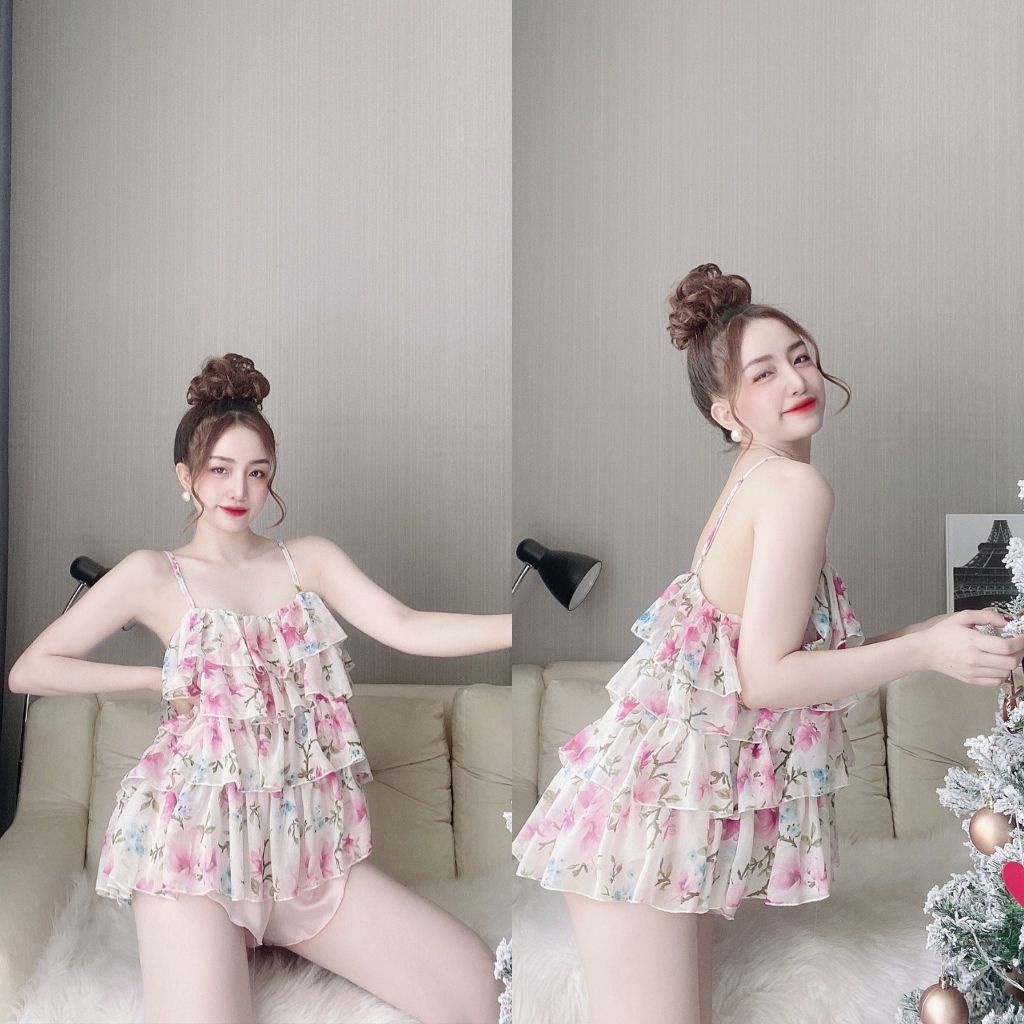 Đồ ngủ sexy BIGSIZE ❣️FREE SHIP❣️ Đồ ngủ nữ lụa Chiffon phối Satin cao cấp mềm mại xinh xắn < 72kg | BigBuy360 - bigbuy360.vn