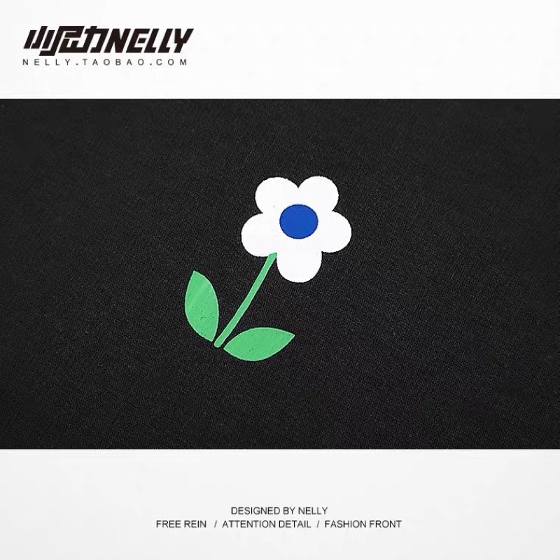 Áo sweater nỉ bông 2450 Nelly dáng unisex form rộng litter flower 24 50