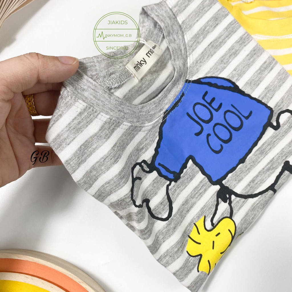 Bộ Cộc Tay THUN LẠNH MINKY MOM Áo Vải Sọc In Hình Quần Trơn Cho Bé TN-IN76