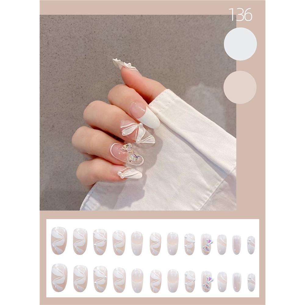 Hộp 24 Móng Tay Giả Màu Trắng Đính Đá Thời Trang Cho Nữ