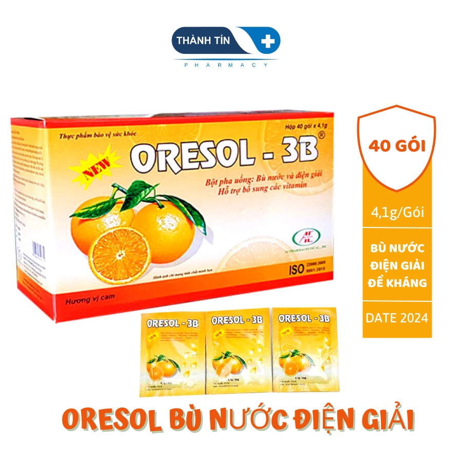 ORESOL 3B Bù Nước Và Điện Giải Hương Cam Hộp 40 Gói, Phòng Ngừa Mất Nước Do Tiêu Chảy