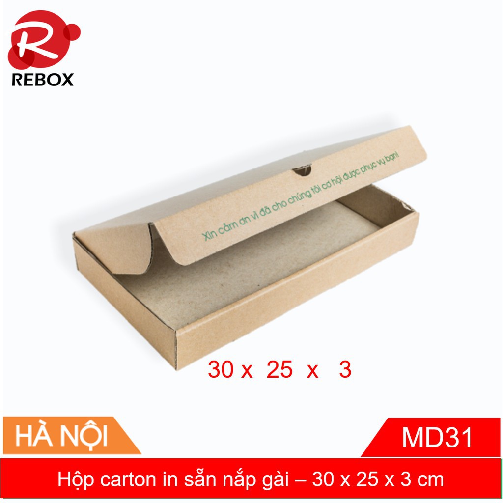 Hộp Carton 30x25x3 - 50 hộp gói hàng quần áo nắp cài giá xưởng