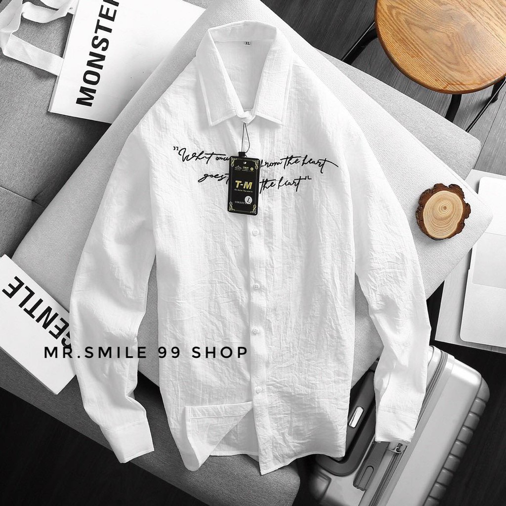 ÁO SƠ MI BASIC ĐŨI THÊU CHỮ TAY DÀI UNISEX MR SMILE 99 SHOP | BigBuy360 - bigbuy360.vn