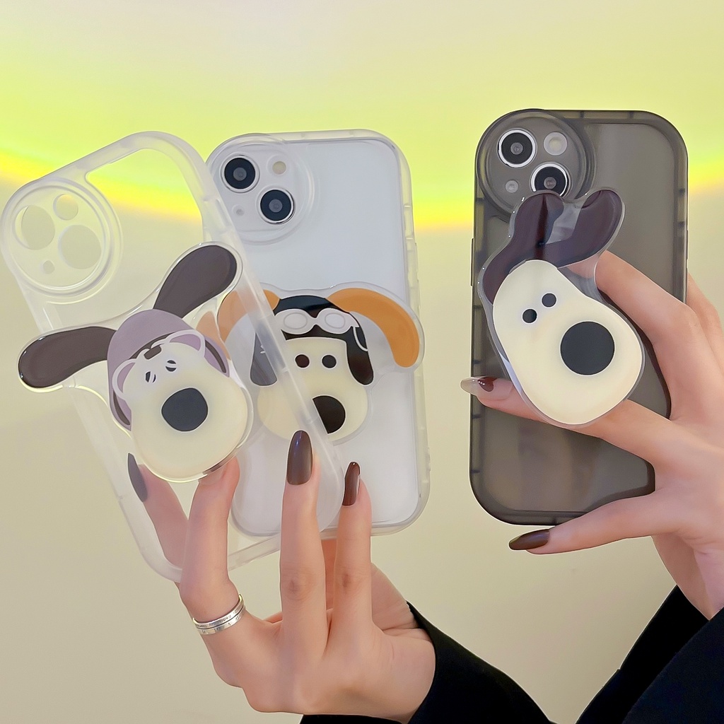 Ốp Điện Thoại Hình Chú Chó Hoạt Họa 3D Vui Nhộn Gắn Giá Đỡ Chống Sốc
