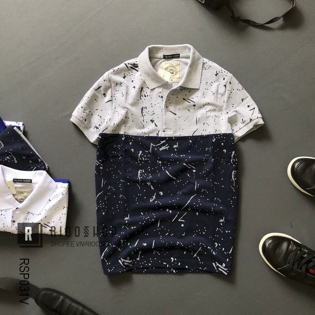 Áo phông nam có cổ họa tiết vết mực 2 màu RSP031V - áo thun nam đẹp Riooshop | BigBuy360 - bigbuy360.vn