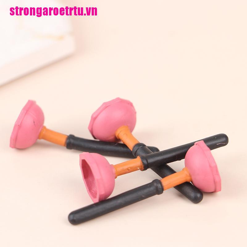 【aroe】4pcs 1:12 Doll House Miniature Wood Toilet Plunger Model Furniture Acces