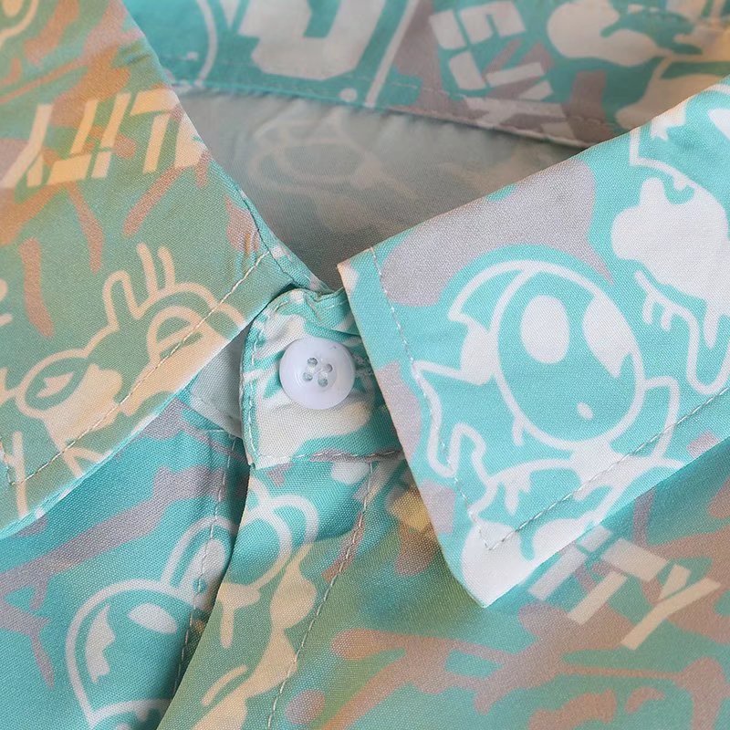 Áo Sơ Mi Tay Ngắn Dáng Rộng In Họa Tiết Hoạt Hình Phong Cách Hàn Quốc Thời Trang Mùa Hè 2022 Cho Nam