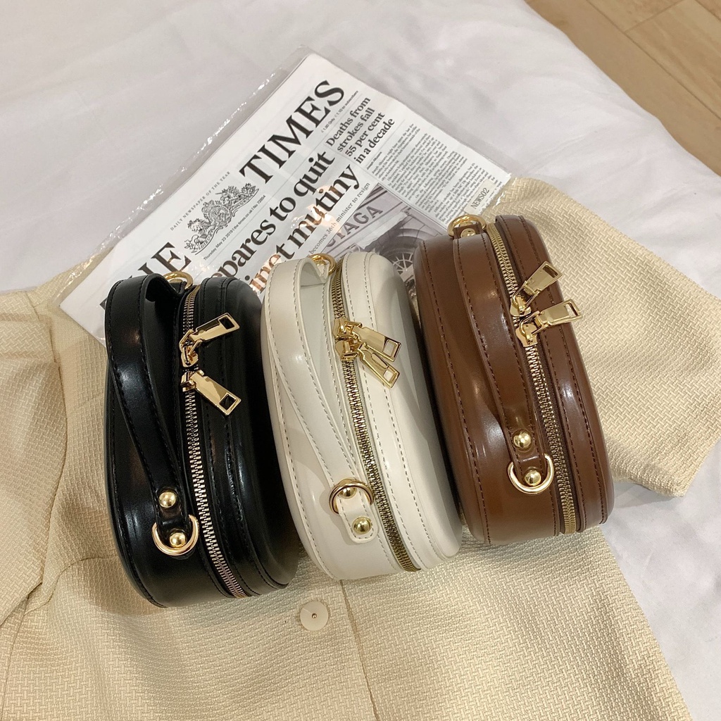 Túi Xách Tròn Đeo Chéo mini Màu Trơn Thời Trang Châu Âu Cho Nữ