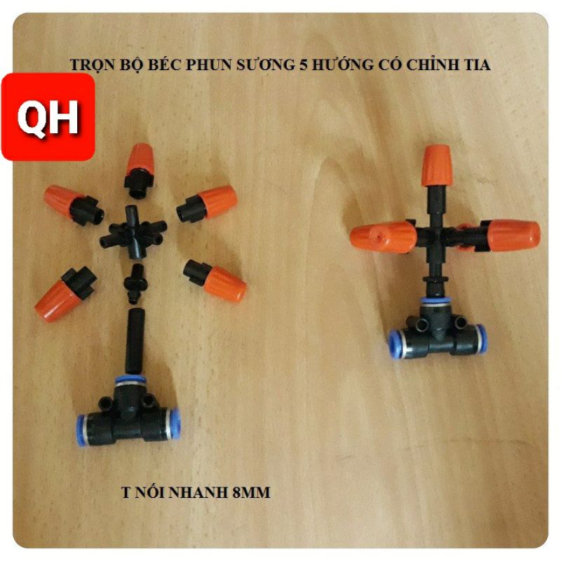 Béc phun sương đỏ loại 1 hướng và  5 hướng lọai 1 + T nối nhanh ống 8mm ( Bộ như hình loại 1 )