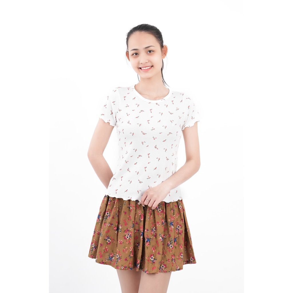 Áo thun tăm hoa nhí nữ Falumar cotton co giãn