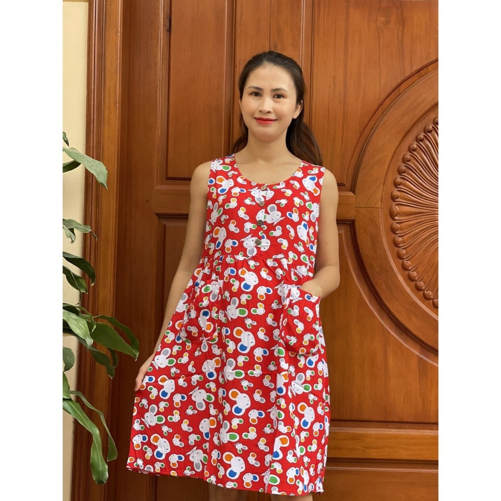 Váy bầu 4 KHUY 2 TÚI TRƯỚC chất lanh siêu mát sau sinh bon chen thoải mái V4K