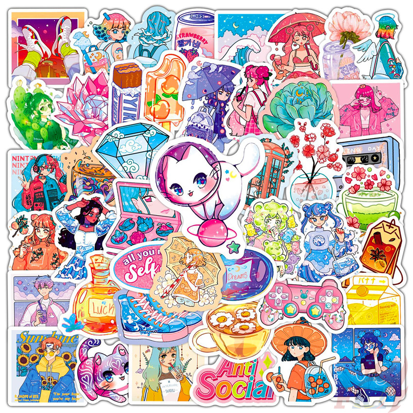 ❉ Harajuku Colorful Crystal Girl Stickers ❉ 50Pcs/Set Waterproof DIY Fashion Decals Doodle Stickers
