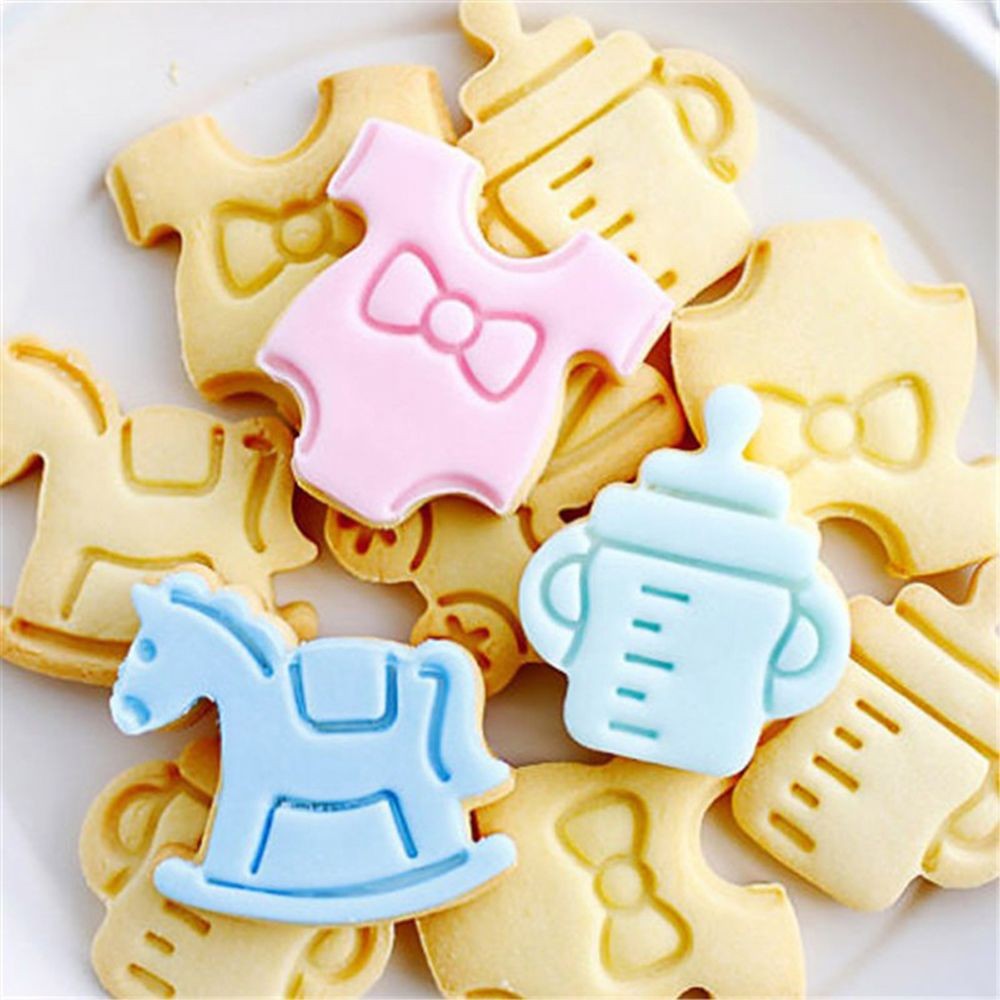 4Pcs Baking Tool Plunger Pastry Mould Fondant Cookie Cutter Baby Biscuit Mold