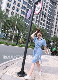 Đầm jean thắt eo