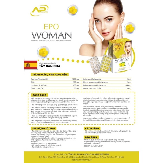 [Chính Hãng]Tinh dầu hoa anh thảo EPO WOMAN-Hỗ trợ làm đẹp da,giảm mụn,mờ thâm, cân bằng nội tiết tố