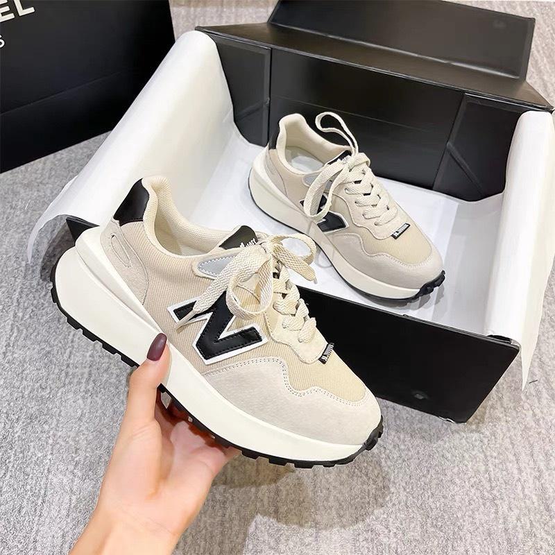 Giày thể thao nữ N2502 có 2 màu kem nâu chất liệu da cao cấp đế độn cao 5 cm phong cách ulzzang hàn quốc dễ phối đồ