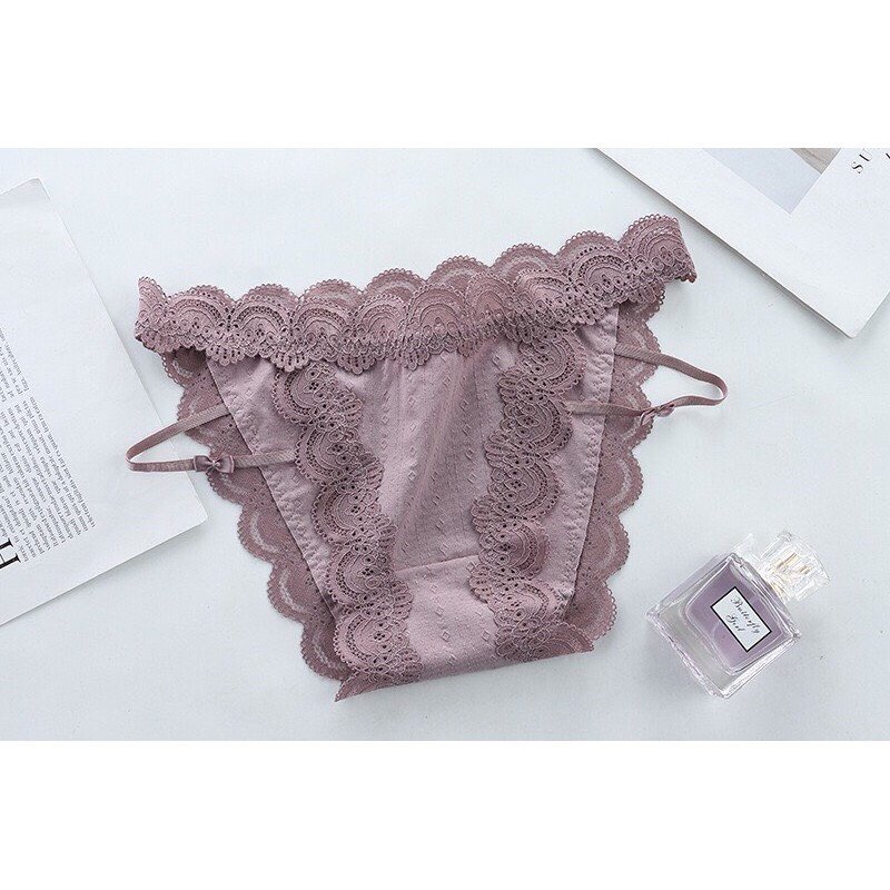Quần Lót Nữ - Quần Lót Nữ Cotton phối viền ren sóng kèm dây chun 2 bên điệu đà quyến rũ DAN STORE MÃ 2232