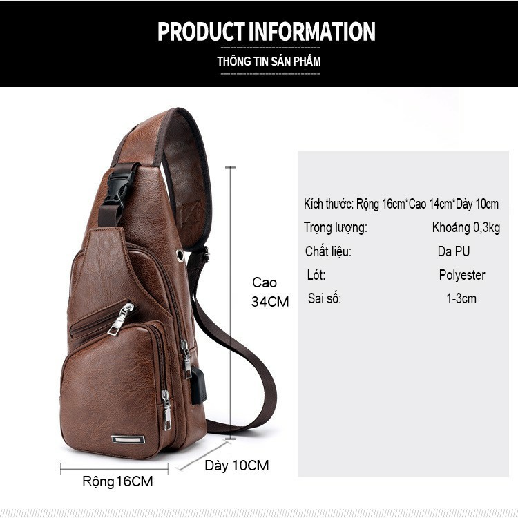 Túi đeo ngực nam chất liệu da PU , phong cách Hàn Quốc | BigBuy360 - bigbuy360.vn