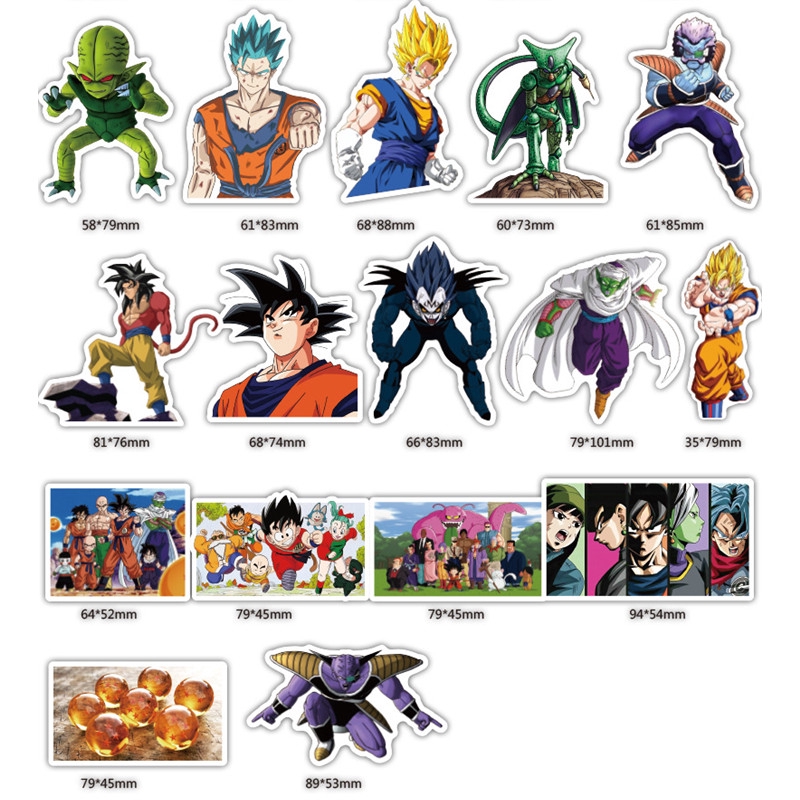 Bộ 36 miếng dán trang trí hình các nhân vật trong Dragon Ball cho Laptop ván trượt