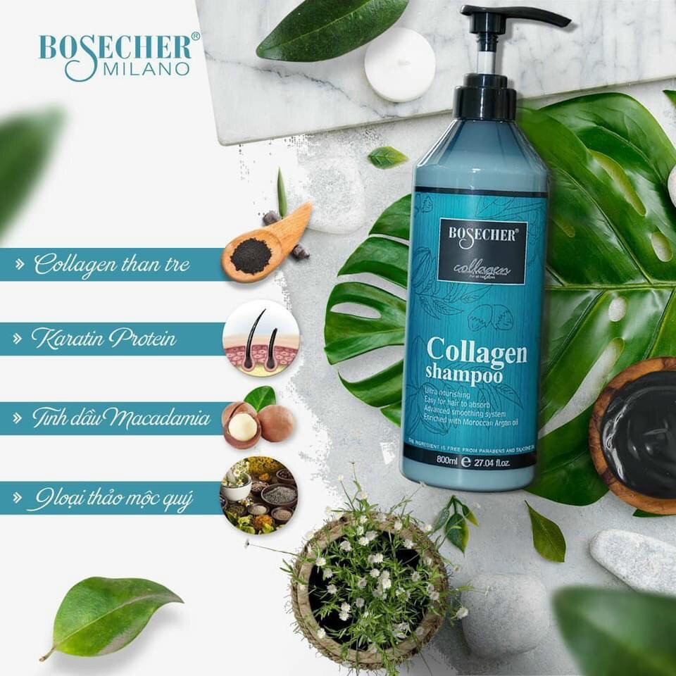 Dầu gội xả BOSECHER phục hồi tóc hư tổn kích thích mọc tóc siêu mượt 800Ml * 2
