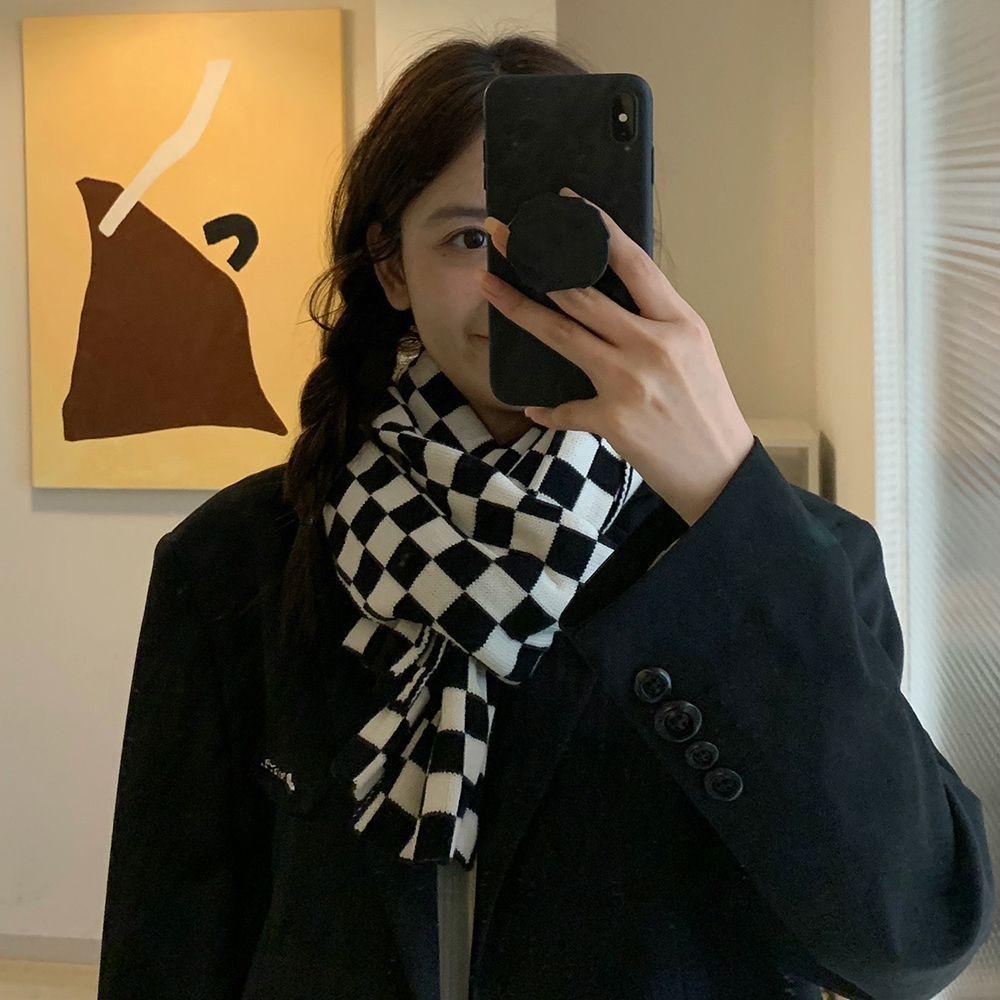 Khăn Choàng Cổ Họa Tiết Sọc Caro Phong Cách Retro Cho Nữ