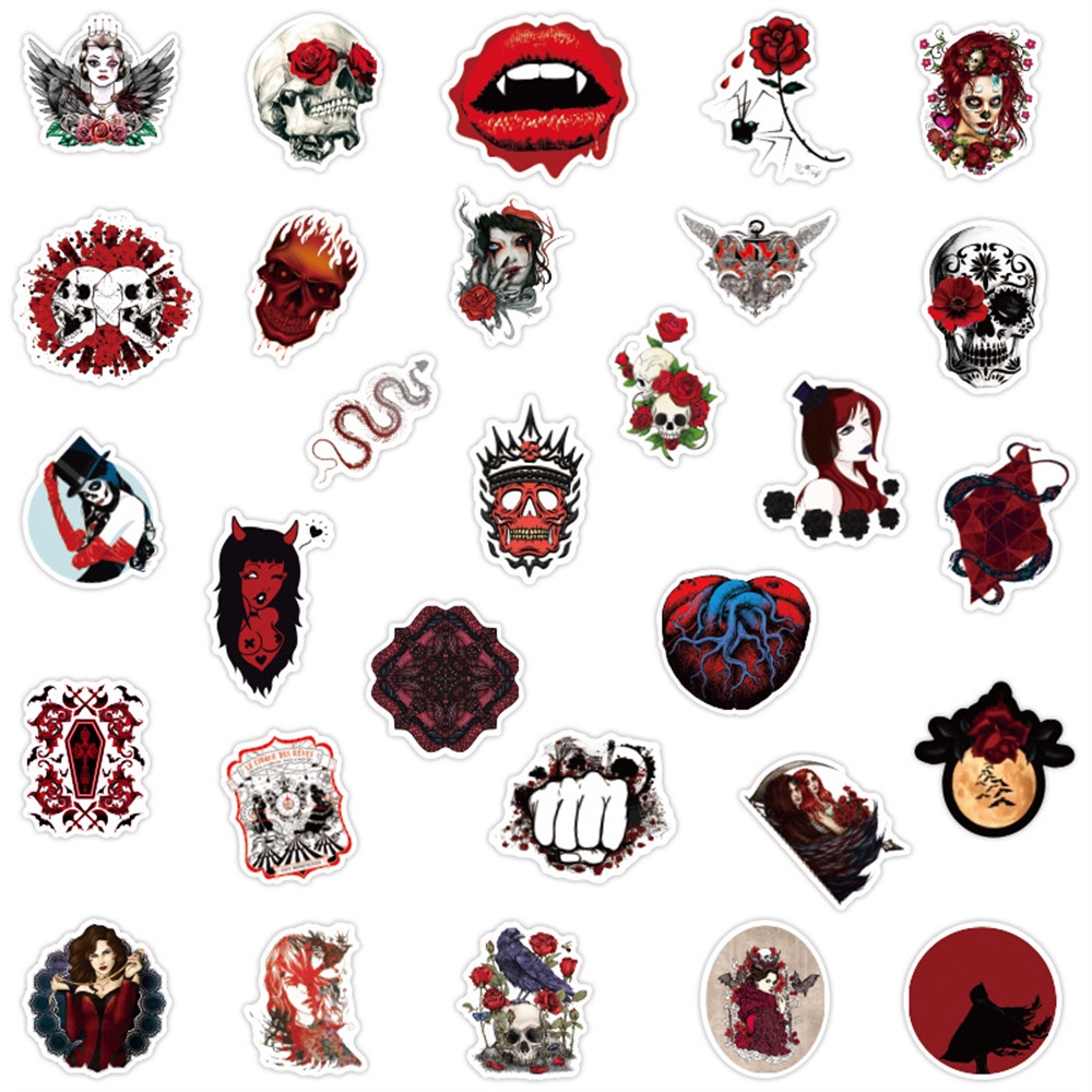 50/25/10 Miếng Dán Trang Trí Điện Thoại Laptop Sổ Lưu Niệm Hình Ác Quỷ Màu Đỏ Đậm Kiểu Gothic Gothic